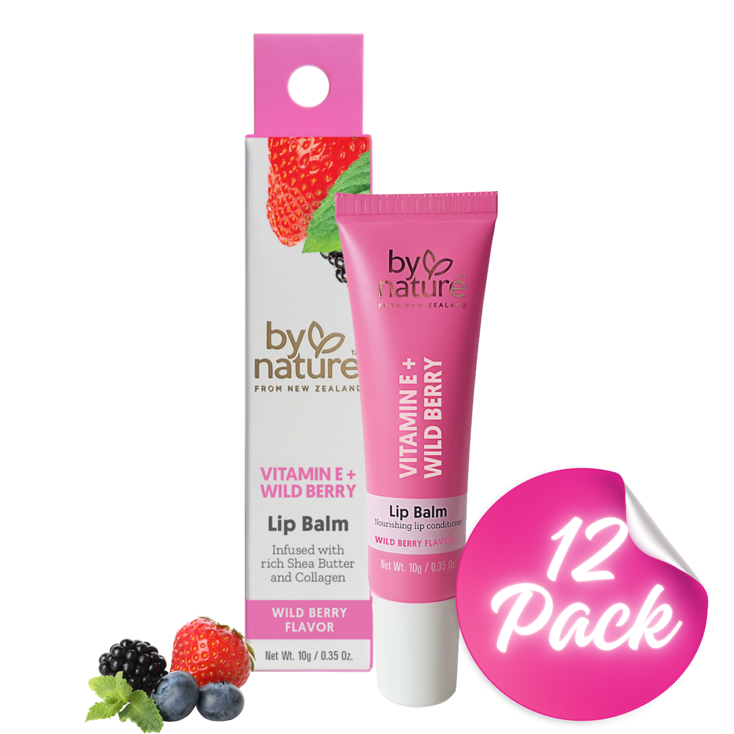 By Nature Vitamin E & Wild Berry Lip Balm - 12 Pack