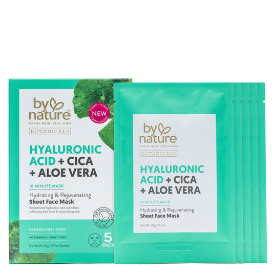 By Nature Hyaluronic Acid + Cica + Aloe Vera Face Mask - 5 Pack
