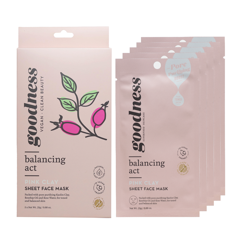 Goodness Balancing Act Pink Clay Sheet Face Mask - 25g x 5